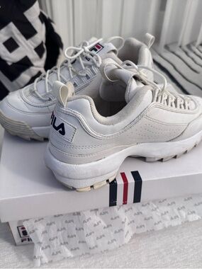Fila White Low-Top Chunky Sneakers with Navy Logo